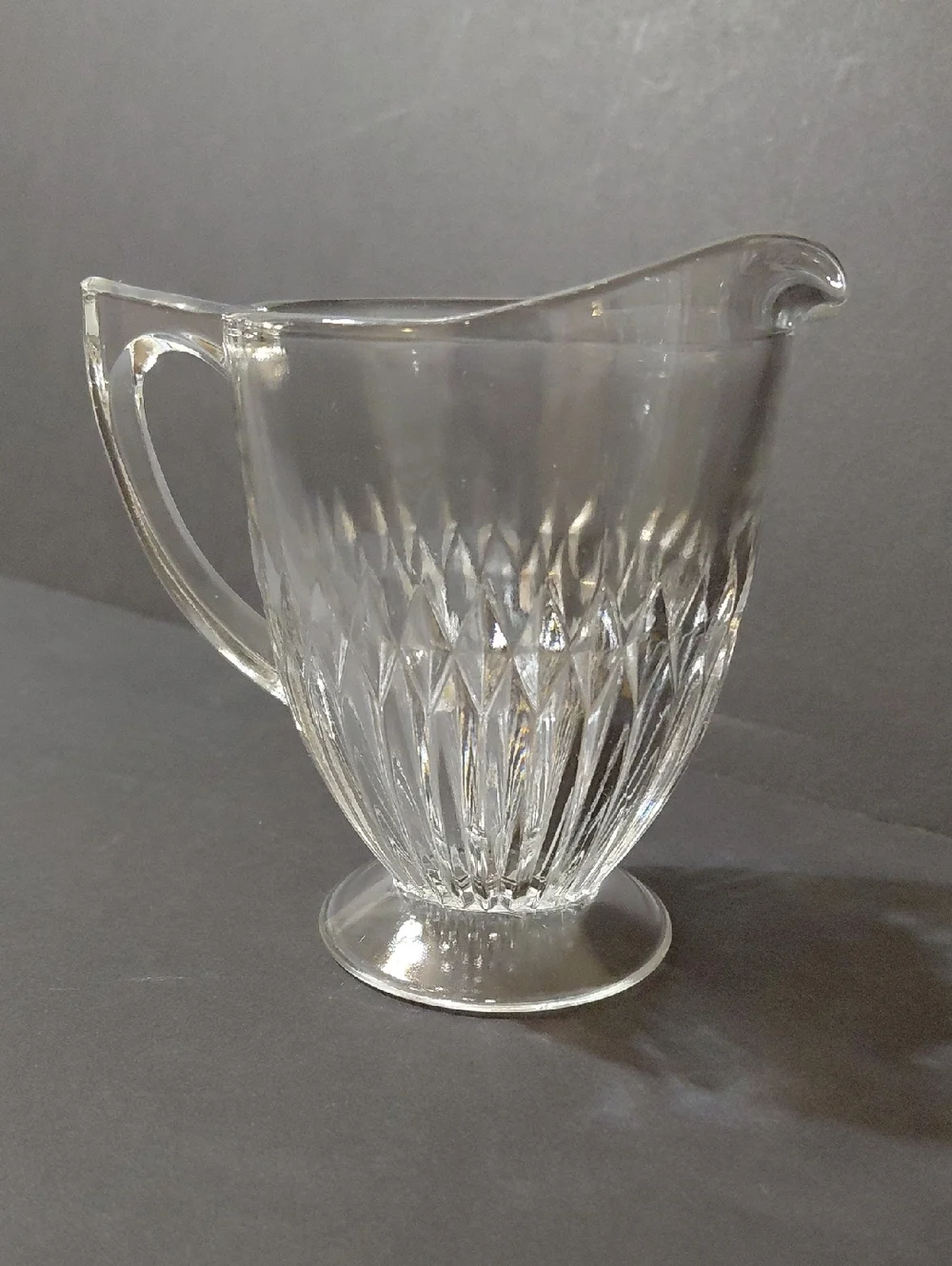 Vintage Jeannette Glass Anniversary Clear Pressed Glass Footed Creamer Pitcher